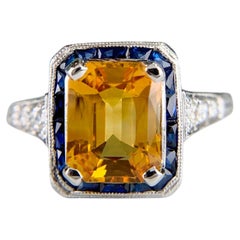 Sapphire and Diamond Art Deco Inspired Ring Platinum