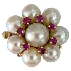 Vintage Pearl and Ruby Necklace Clasp 14k Yellow Gold