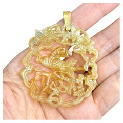 Vintage Carved Nephrite Jade Bird Pendant 14k Yellow Gold