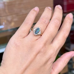 Vintage Black Opal Diamond Ring 14k Yellow Gold