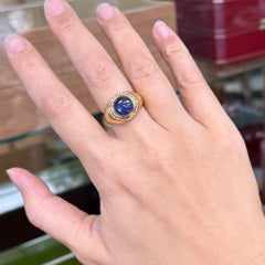 Anillo vintage de los hermanos Hammerman con zafiro cabujón, diamantes y oro amarillo de 18 quilates