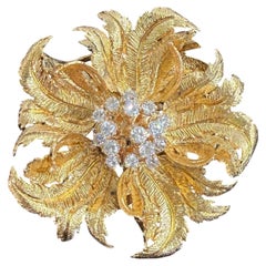 Vintage Robert Altman Articulating Diamond Flower Brooch 14k Yellow Gold