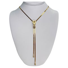 Vintage Lariat Zipper "Y" Diamond Necklace 14k Yellow Gold