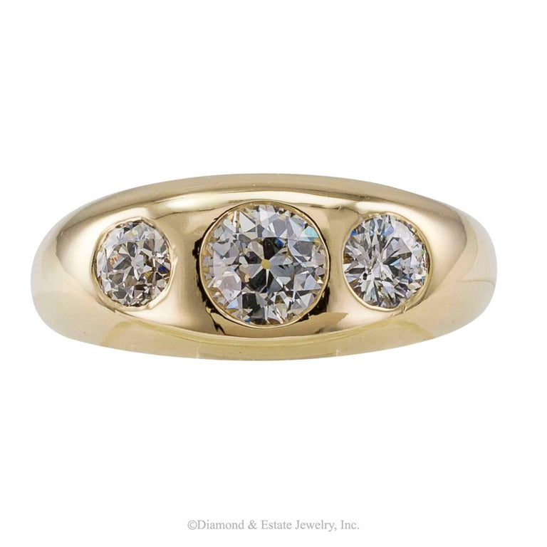 Victorian Three-Stone Gypsy Diamond Ring at 1stDibs | 3 stone gypsy ring