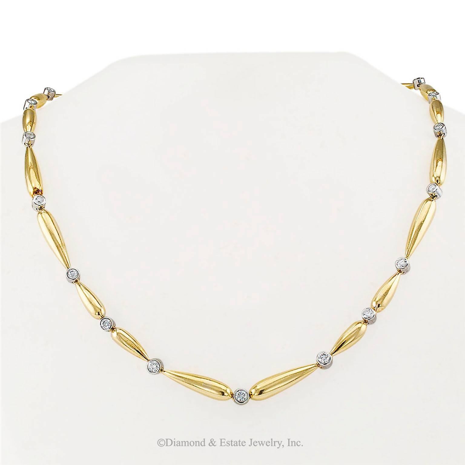 Contemporary 1980s Two-Tone Gold Diamond Collar Necklace