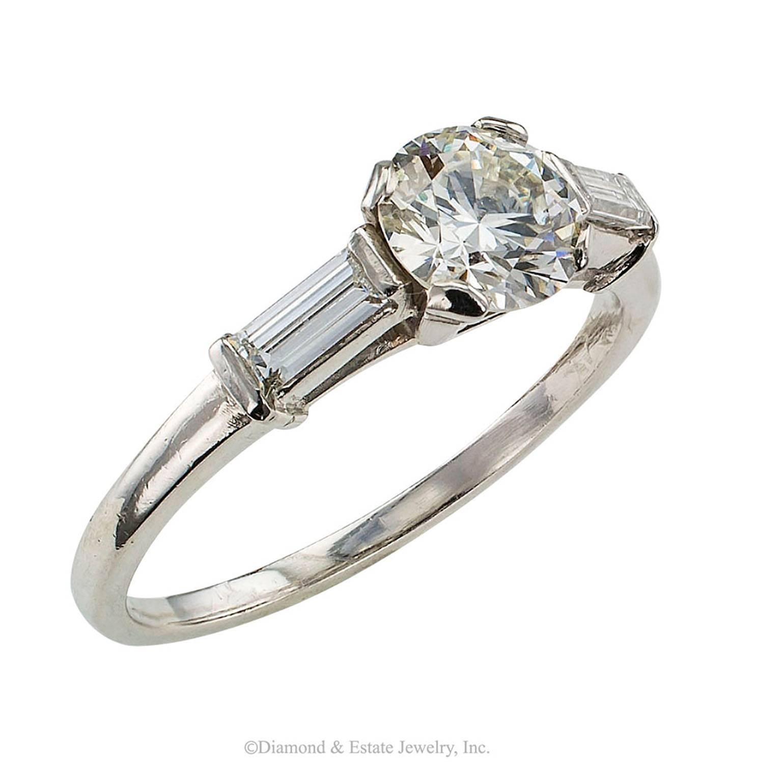 Modern 1950s 0.78 Carat Diamond Platinum Engagement Ring