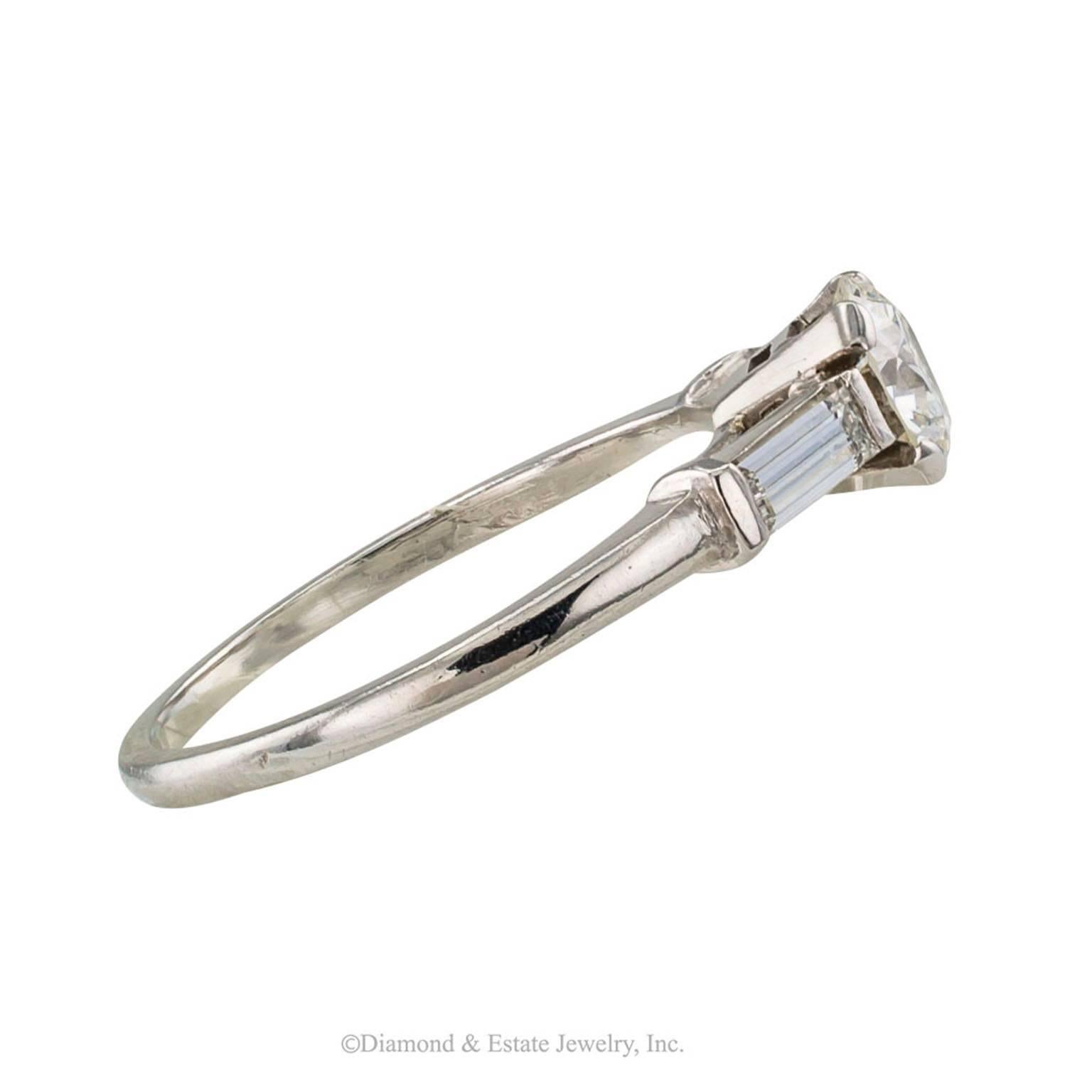 1950s 0.78 Carat Diamond Platinum Engagement Ring In Excellent Condition In Los Angeles, CA