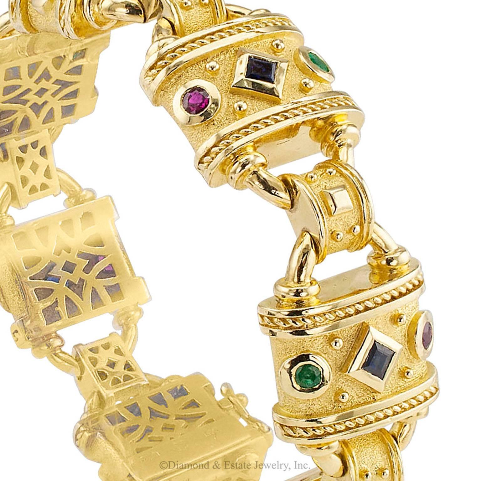 Millennial Greek Gold Emerald Ruby Sapphire Bracelet 2