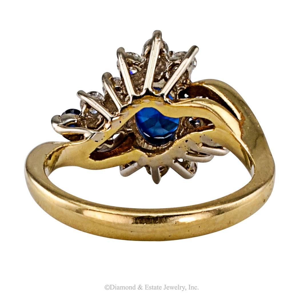 Women's Sapphire Diamond Cluster Two-Tone Gold Ring
