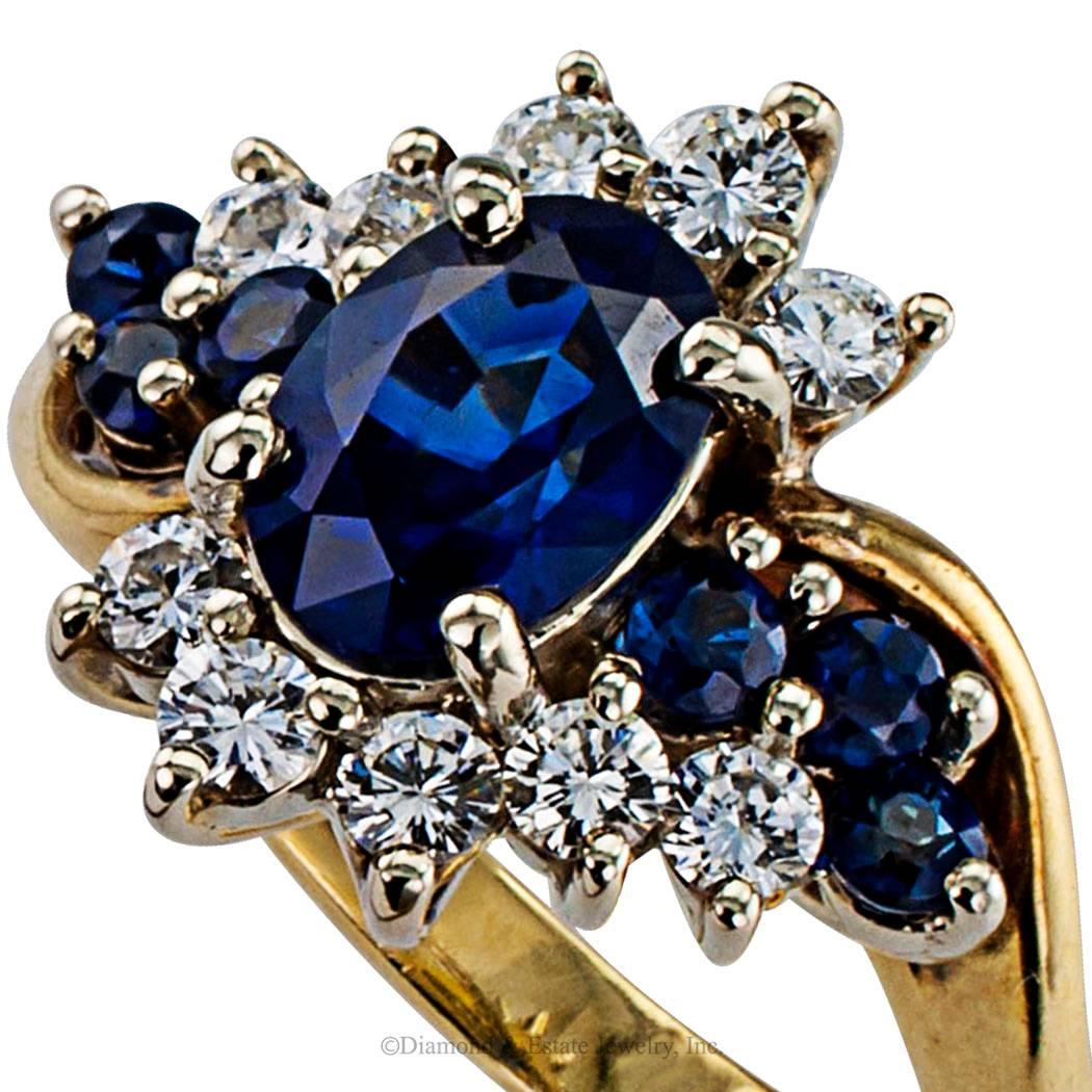 Sapphire Diamond Cluster Two-Tone Gold Ring 1