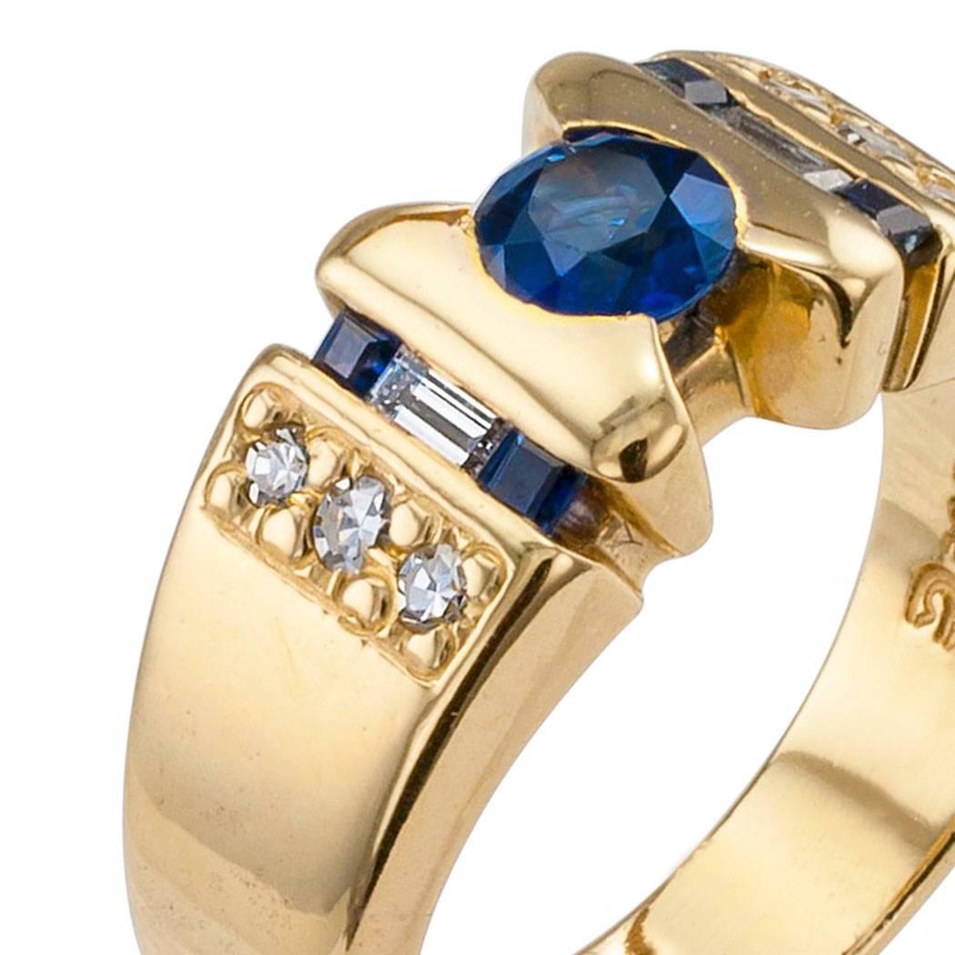 Women's or Men's 1970s Sapphire Diamond Gold Ring Band