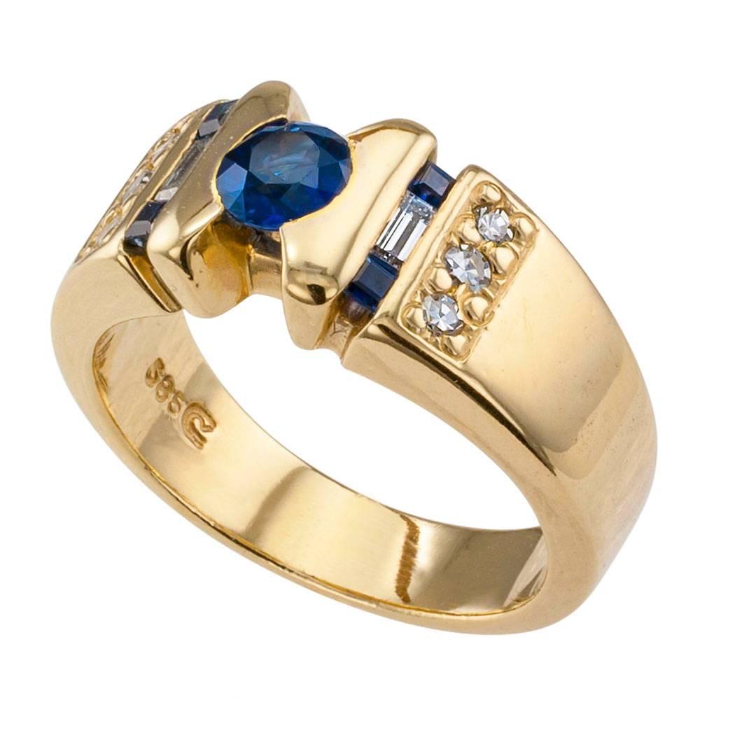 Contemporary 1970s Sapphire Diamond Gold Ring Band
