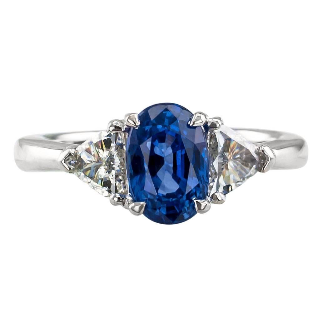 Sapphire Diamond Three-Stone Platinum Ring