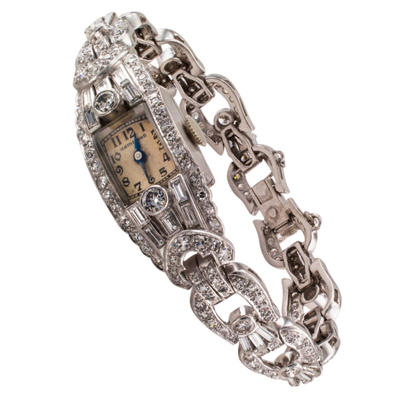Modern Hamilton Ladies Platinum Diamond Wristwatch