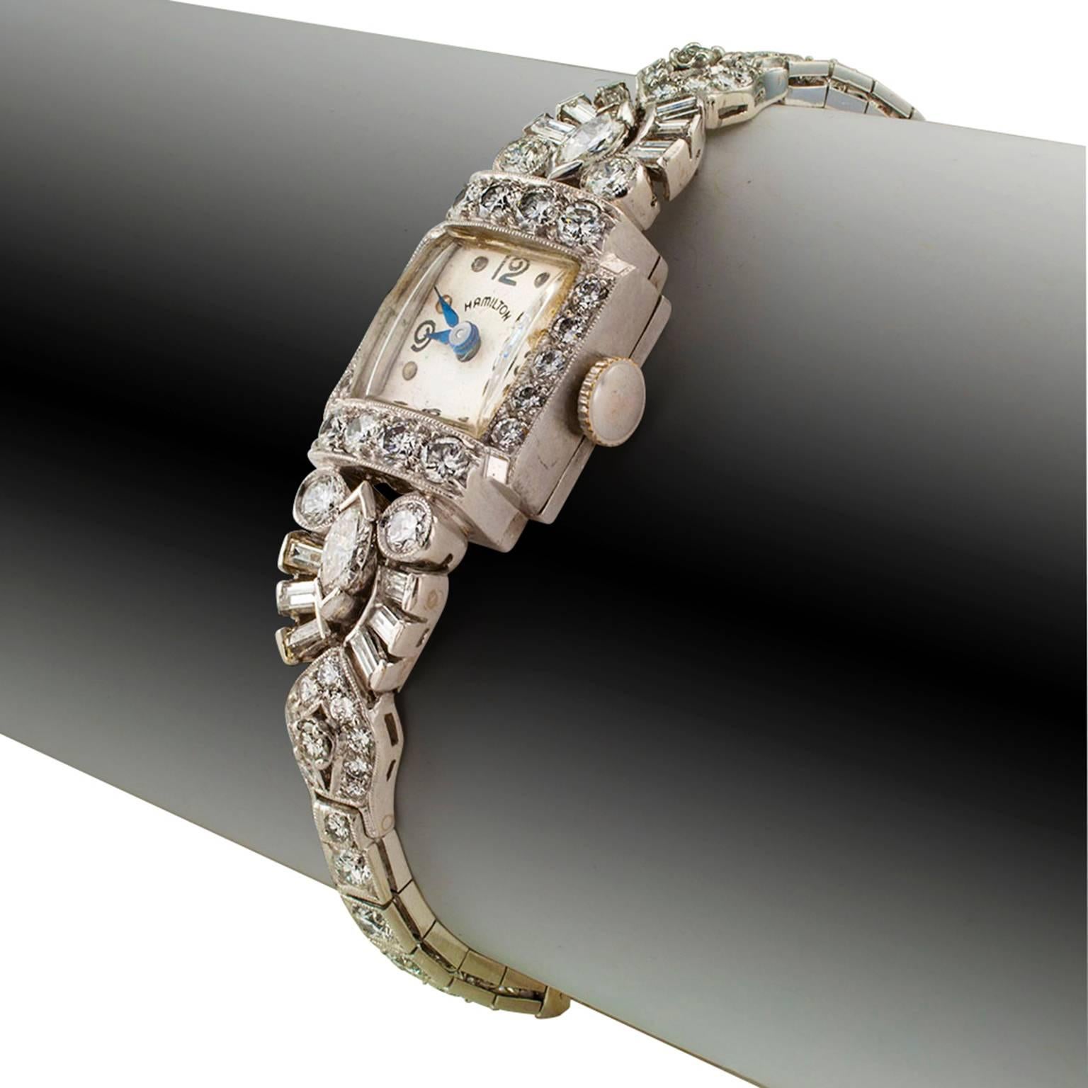 Modern Hamilton Lady's Platinum Diamond Wristwatch