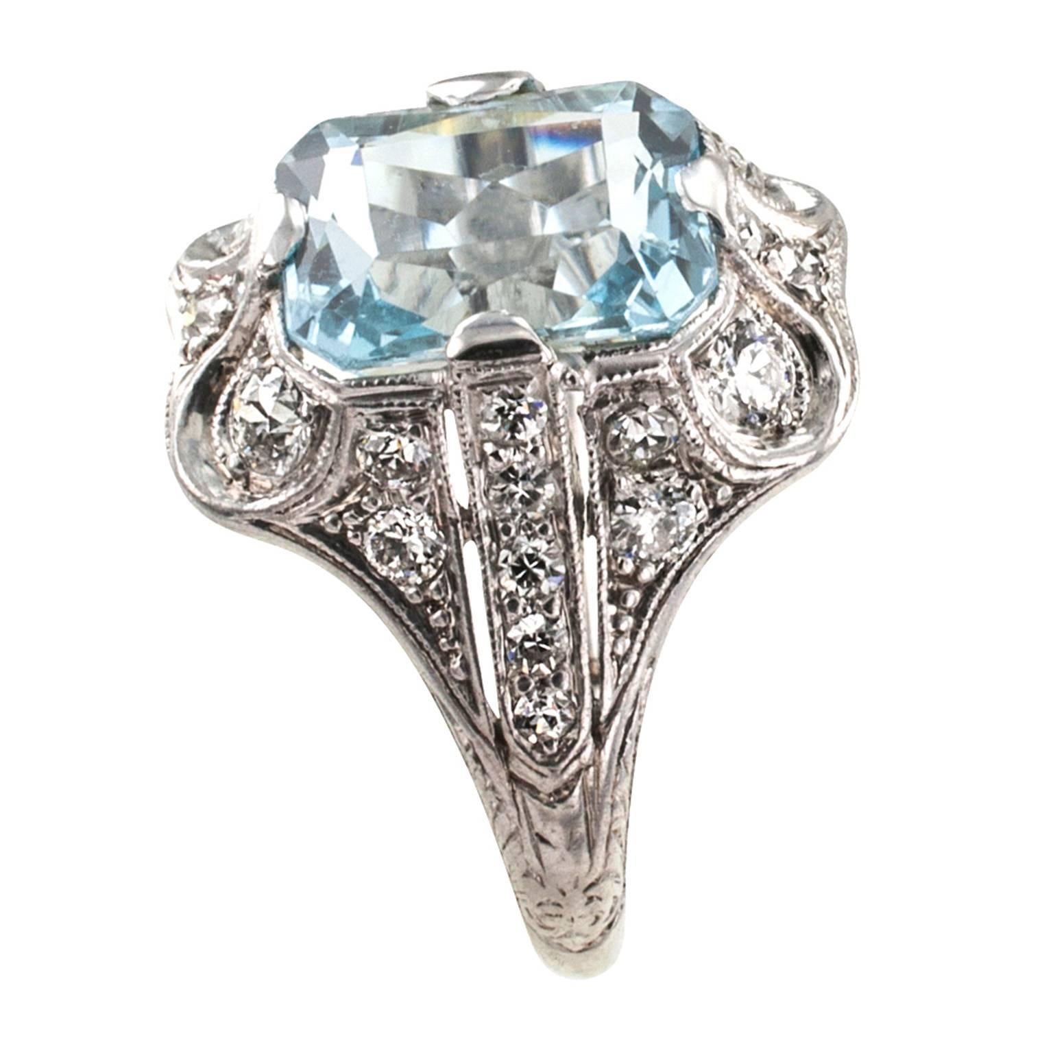 Women's Bailey Banks & Biddle Art Deco Aquamarine Diamond Platinum Ring