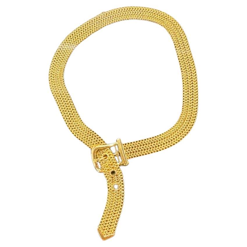 Estate Tiffany & Co. 18k Yellow Gold Buckle Mesh Chain Link Necklace