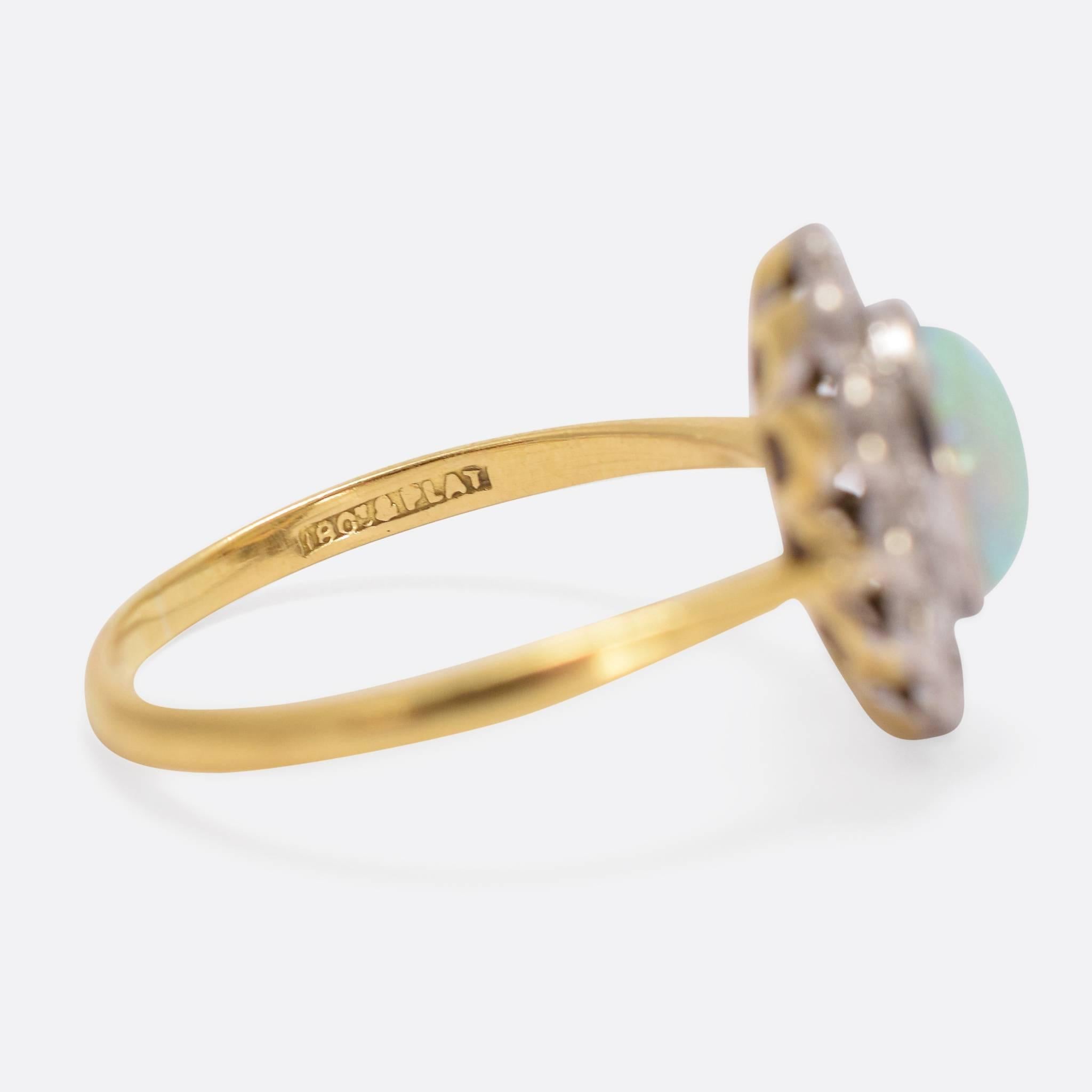 Women's Edwardian Opal Diamond Flower Cluster Gold Platinum Ring 