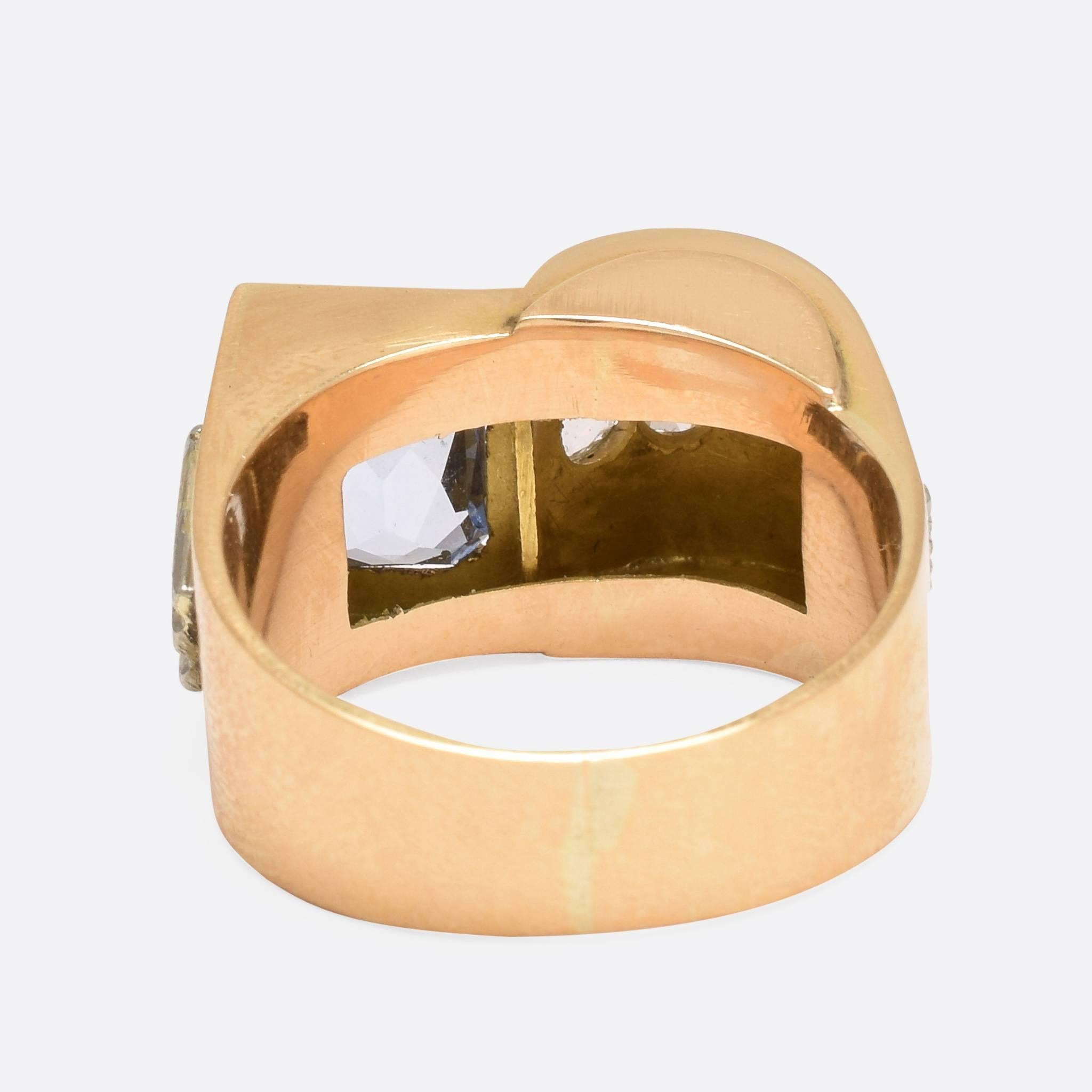 Rose Cut 1940s Aquamarine and Diamond Gold Cocktail Ring