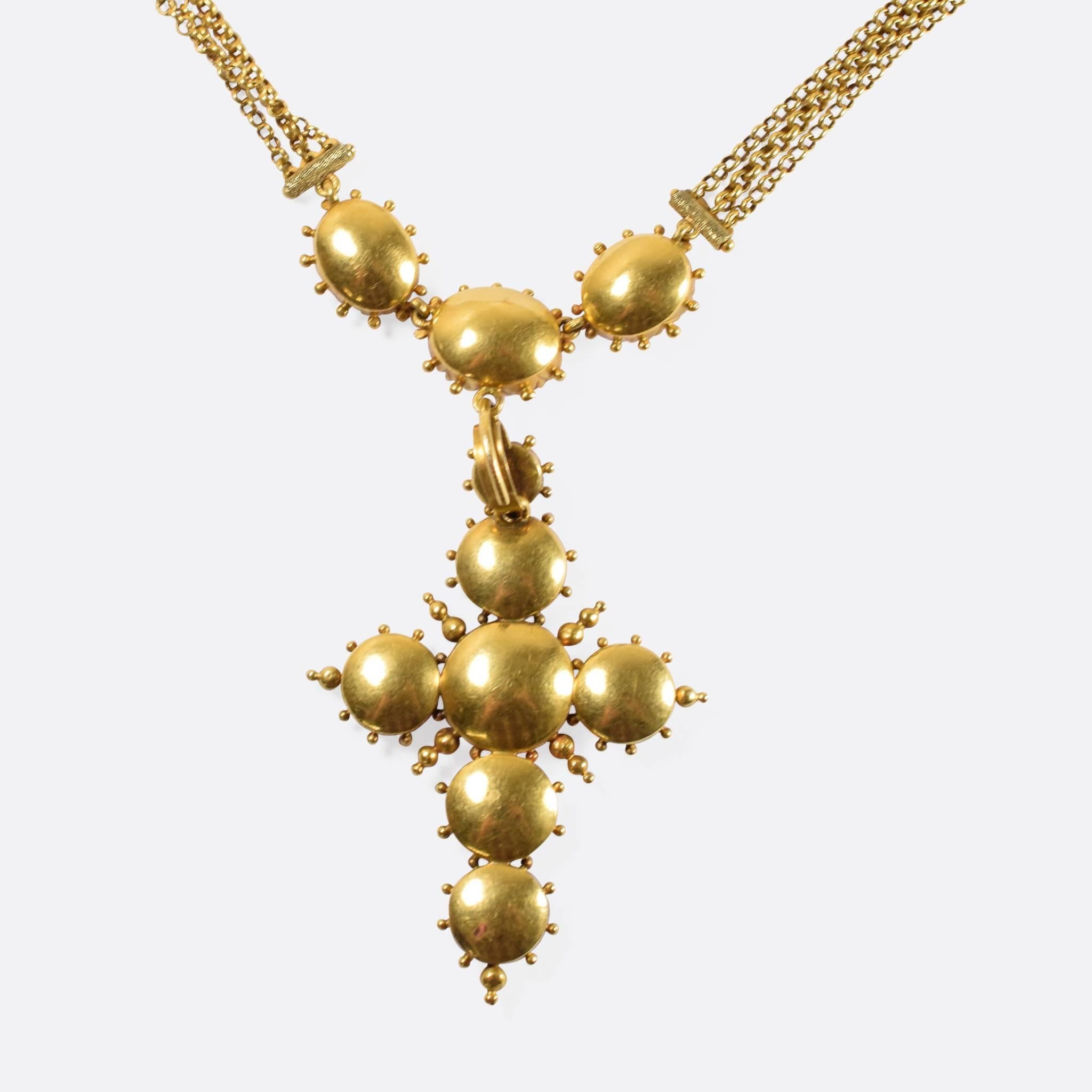 George III Georgian Pink Topaz Cross Gold Necklace