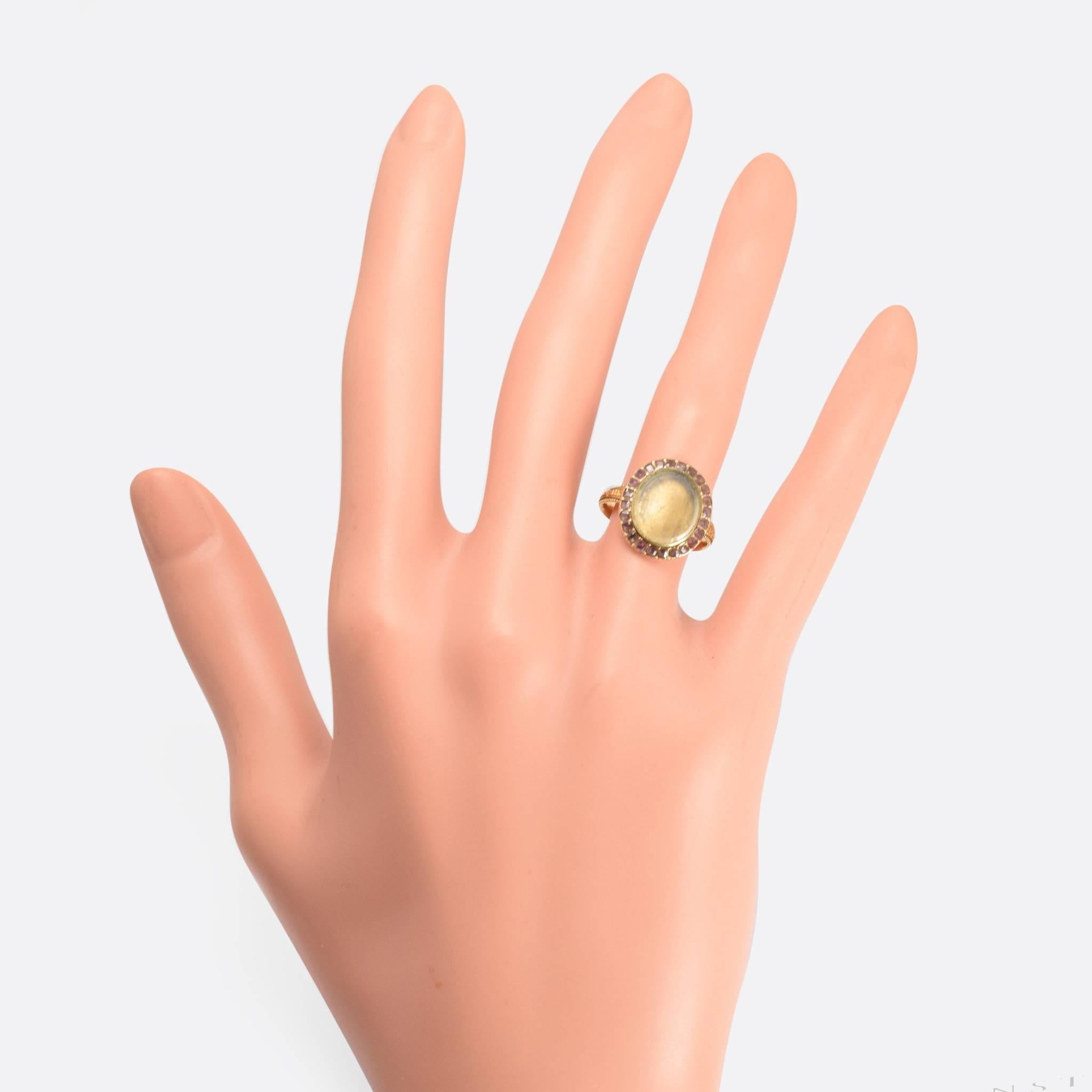 Georgian Garnet Locket Memorial Gold Ring 1