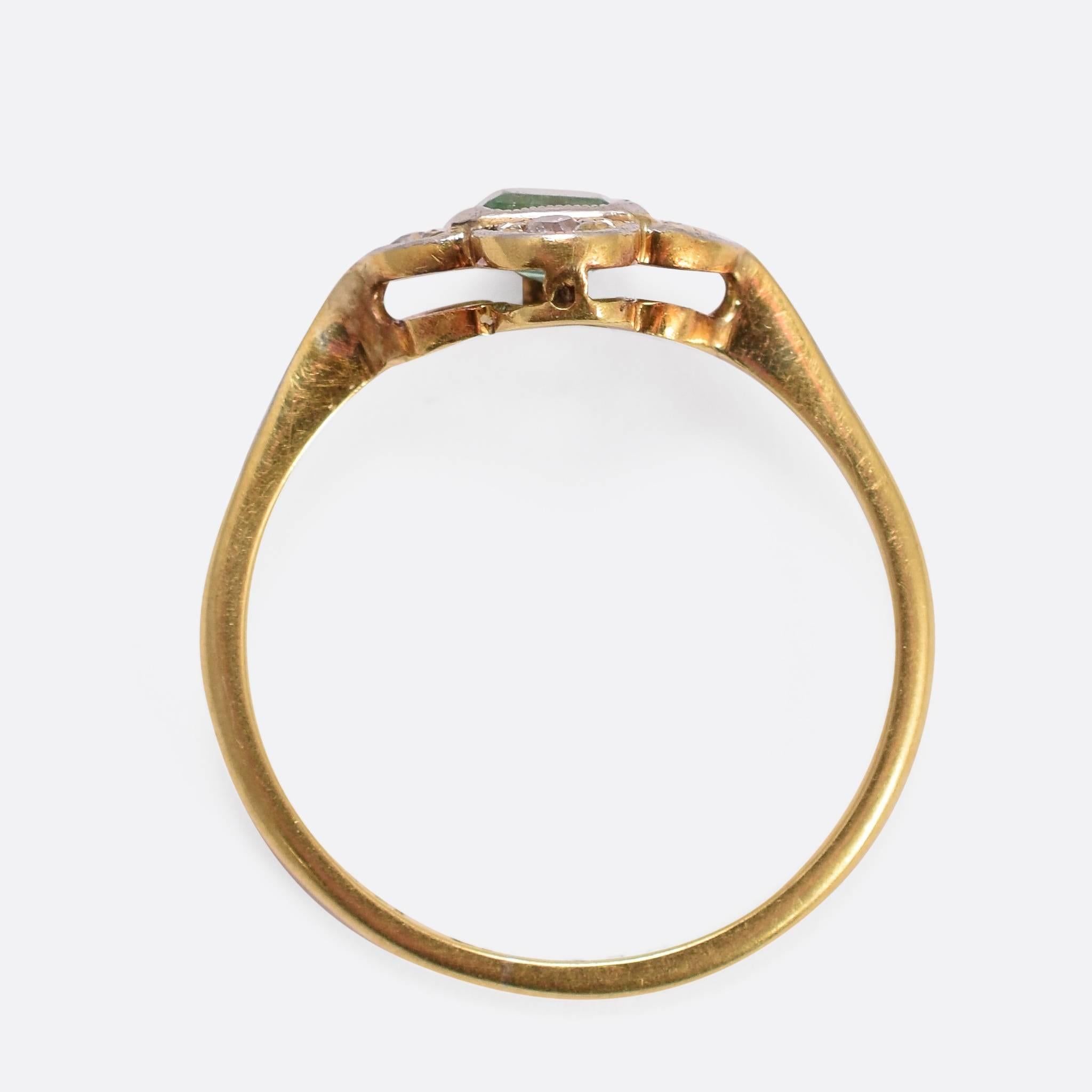 Women's Art Deco Emerald Diamond Quatrefoil Gold Platinum Ring
