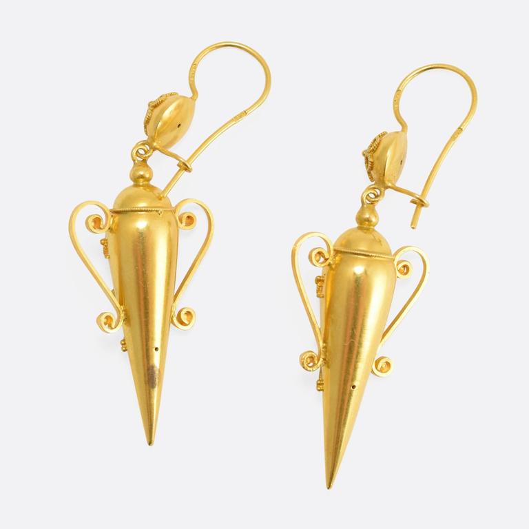 Victorian Etruscan Revival Amphora Gold Earrings at 1stDibs amphora