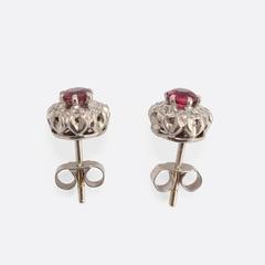 1930s Art Deco Ruby Diamond Gold Stud Cluster Earrings