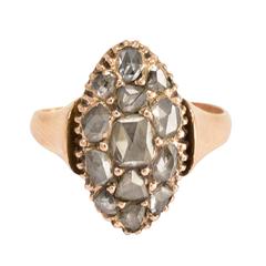 Victorian Rose Cut Diamond Gold Navette Ring