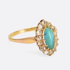 Victorian Turquoise Diamond Gold Marquise Cluster Ring