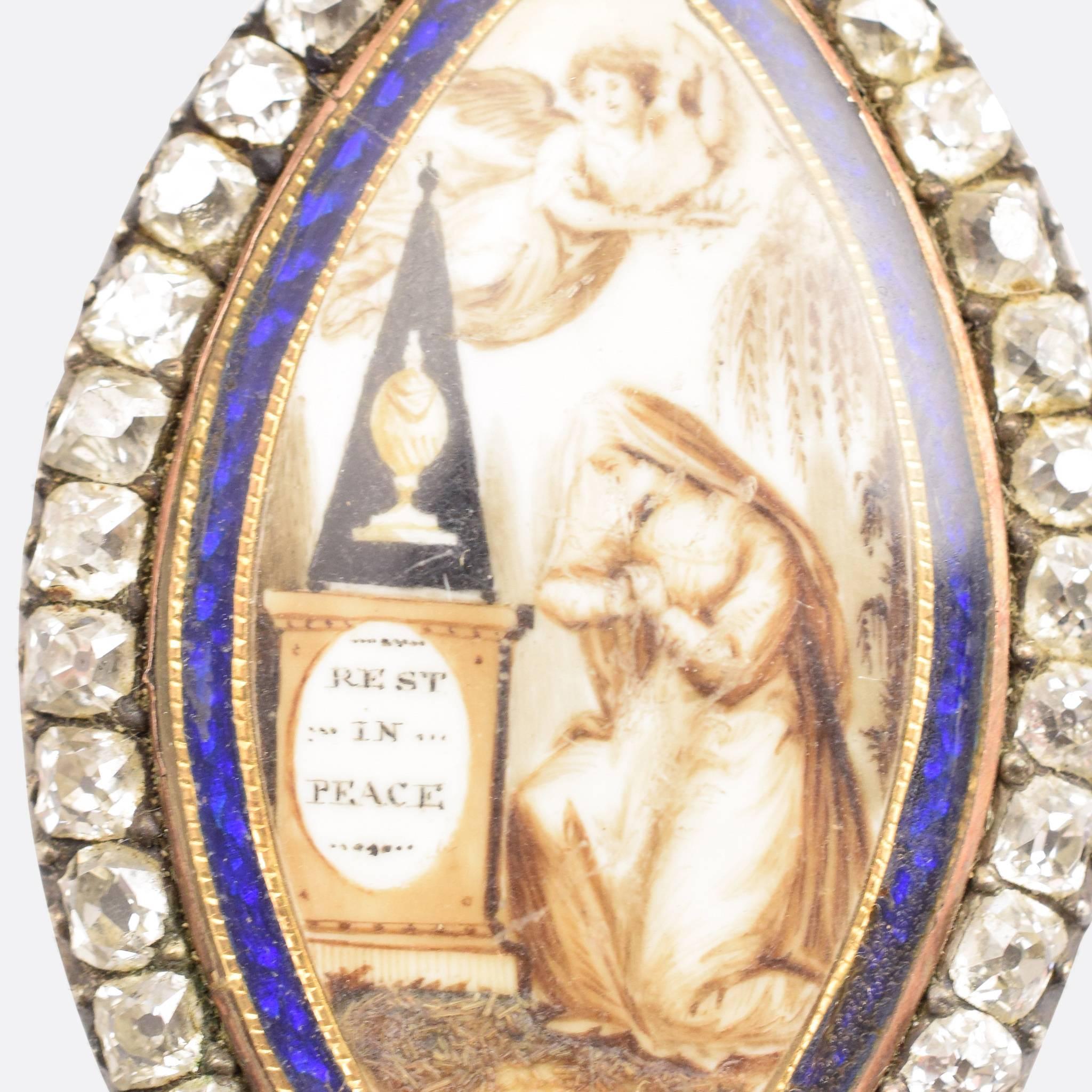 Women's or Men's Georgian Diamond Gold Navette Memorial Brooch