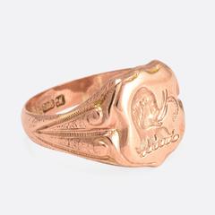 Edwardian Heraldic Elephant Intaglio Rose Gold Signet Ring