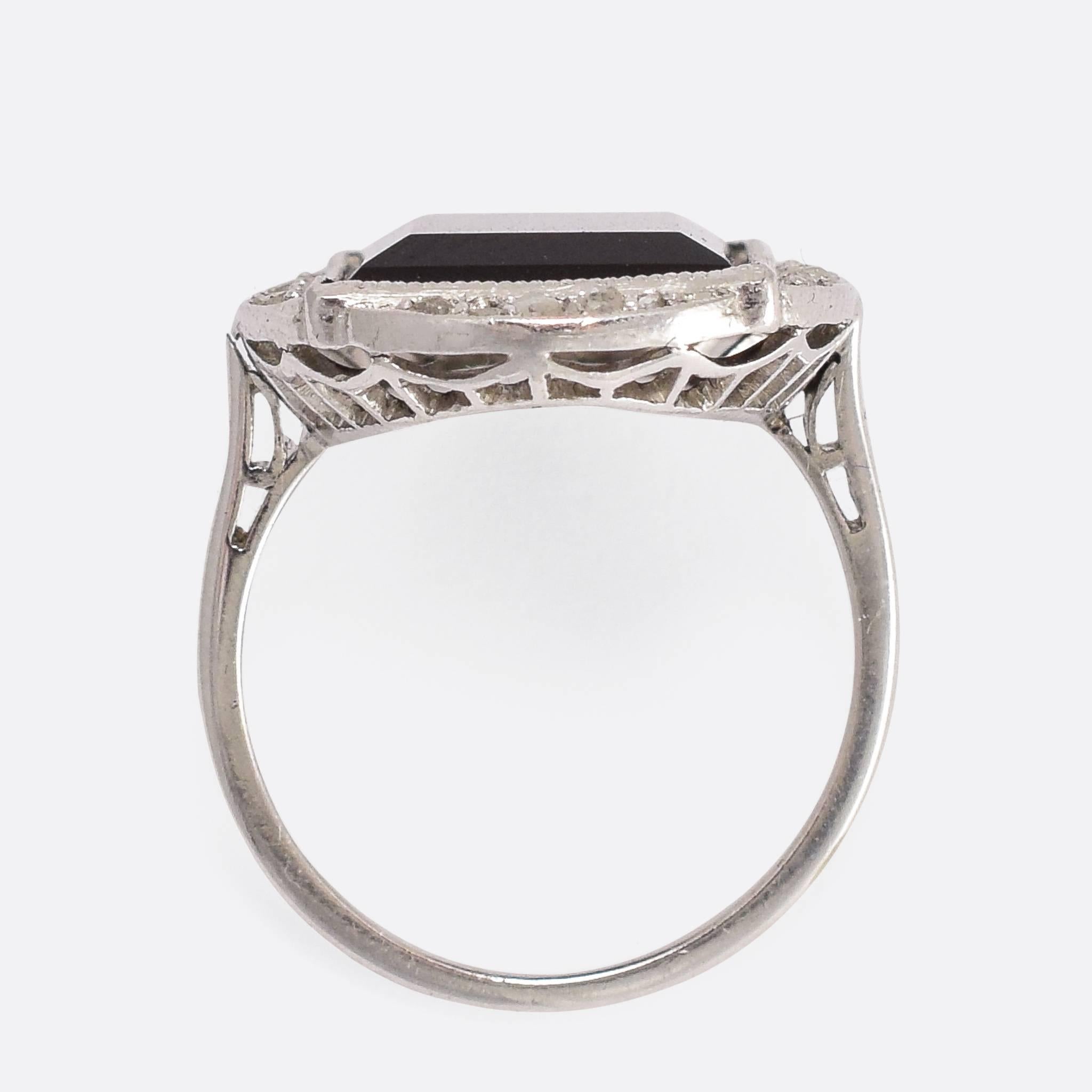 Rose Cut Art Deco Onyx Diamond Cocktail Ring