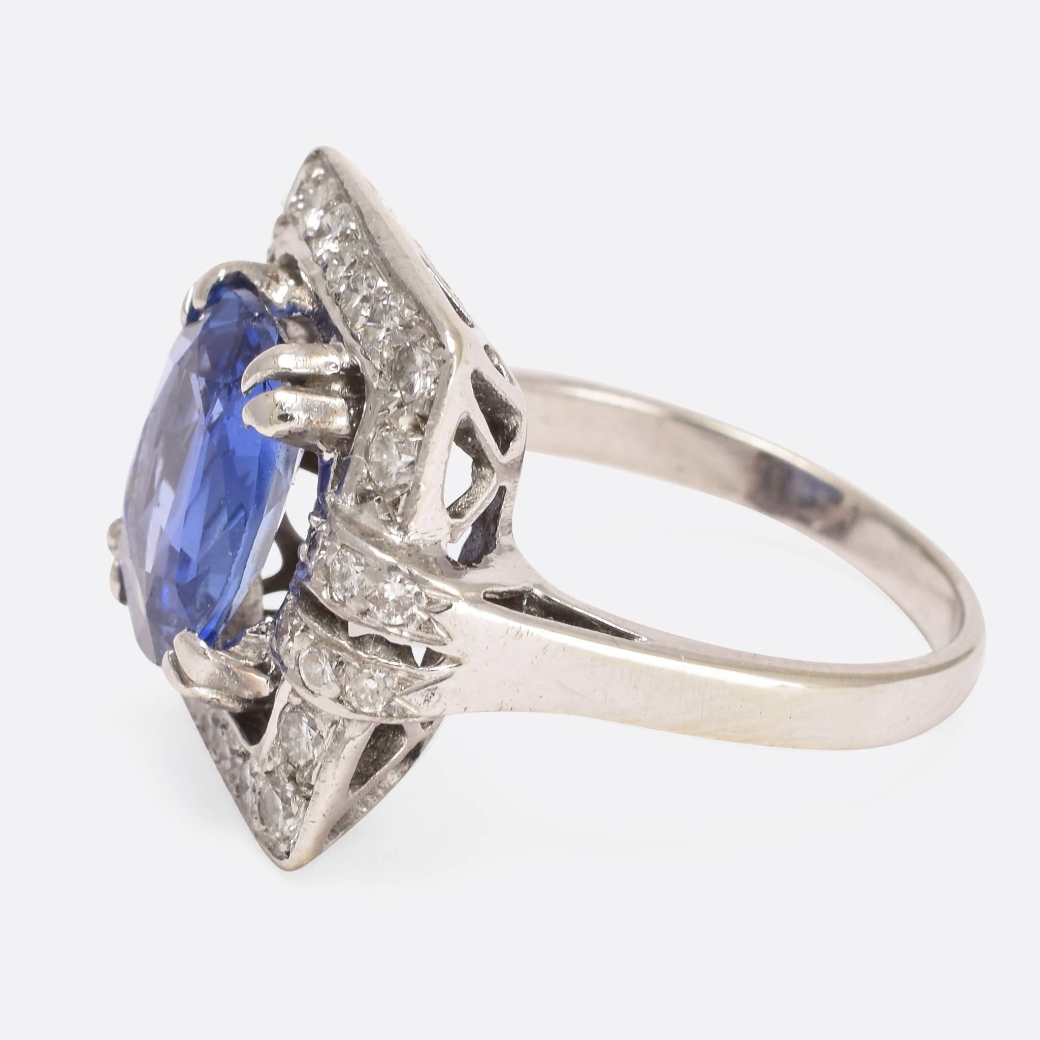 Women's 1920s Art Deco Cornflower Sapphire Diamond Ring