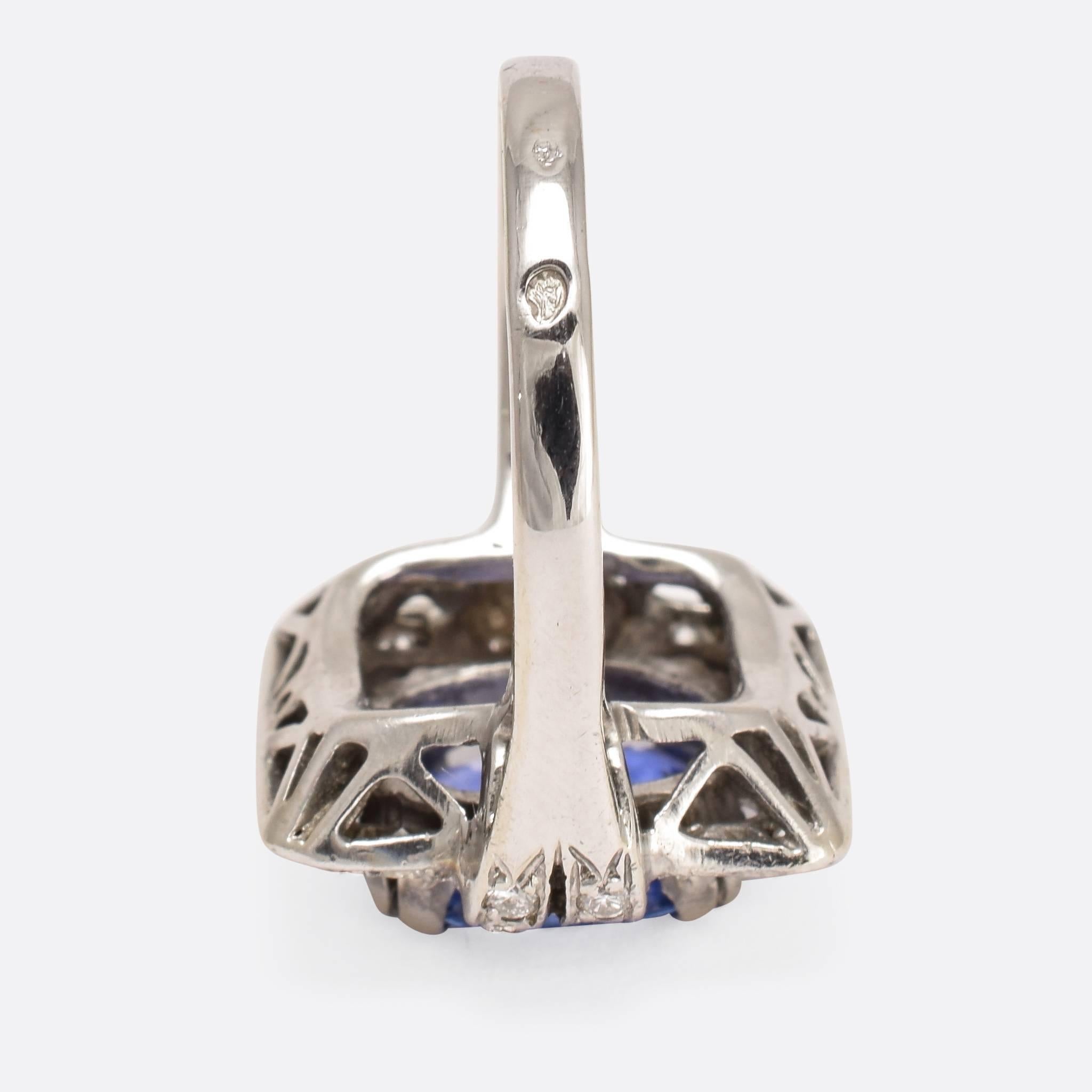 1920s Art Deco Cornflower Sapphire Diamond Ring 1