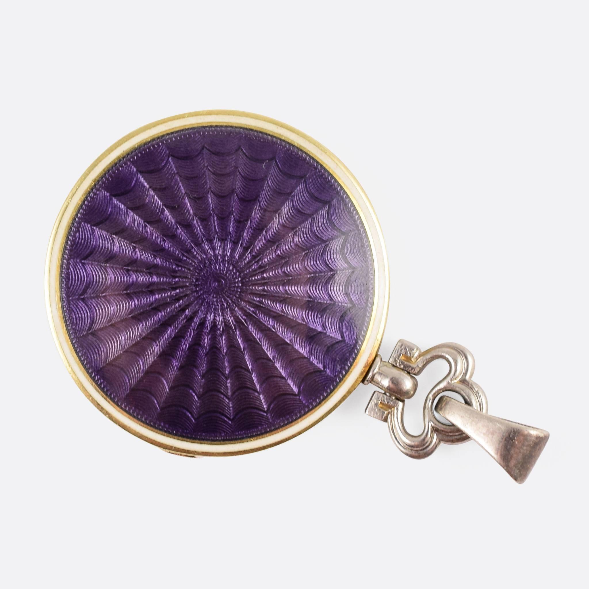 Edwardian Purple Guilloché Enamel Diamond Locket 1
