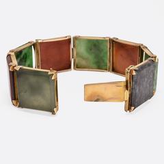 Antique 1890s Chinese Jade Panel gold Bracelet