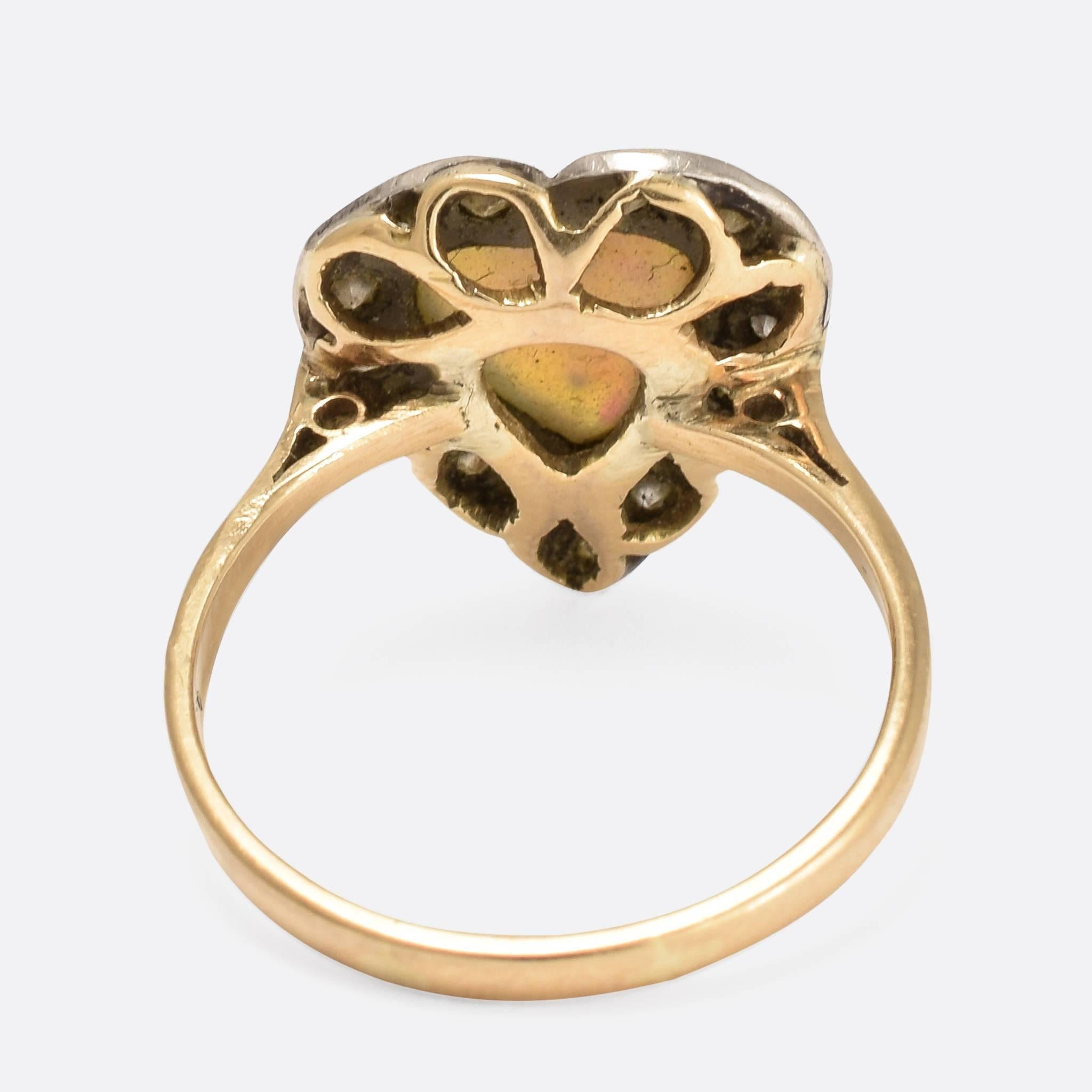 Victorian Opal Diamond Heart Ring In Good Condition In Sale, Cheshire