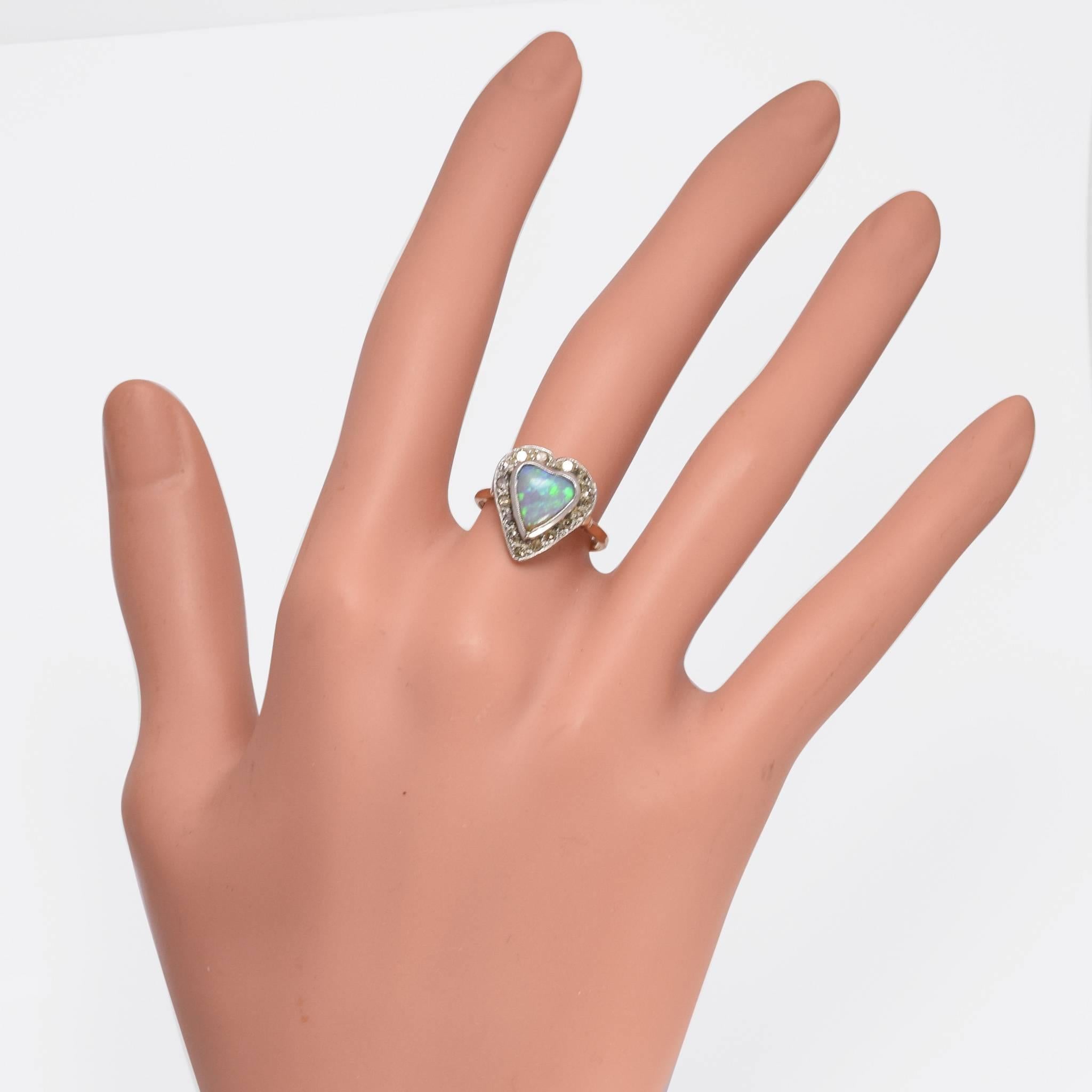Victorian Opal Diamond Heart Ring 1