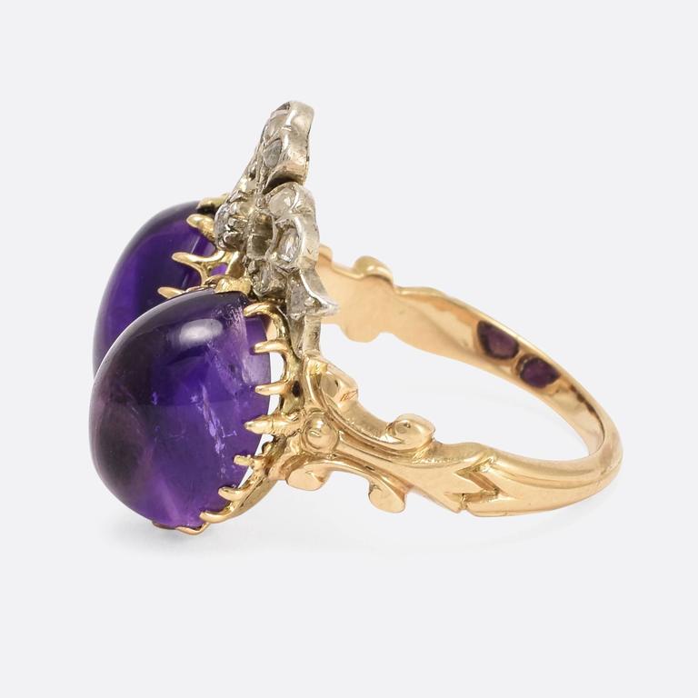 Antique Victorian Amethyst Diamond gold Bowed Double Heart Ring at ...