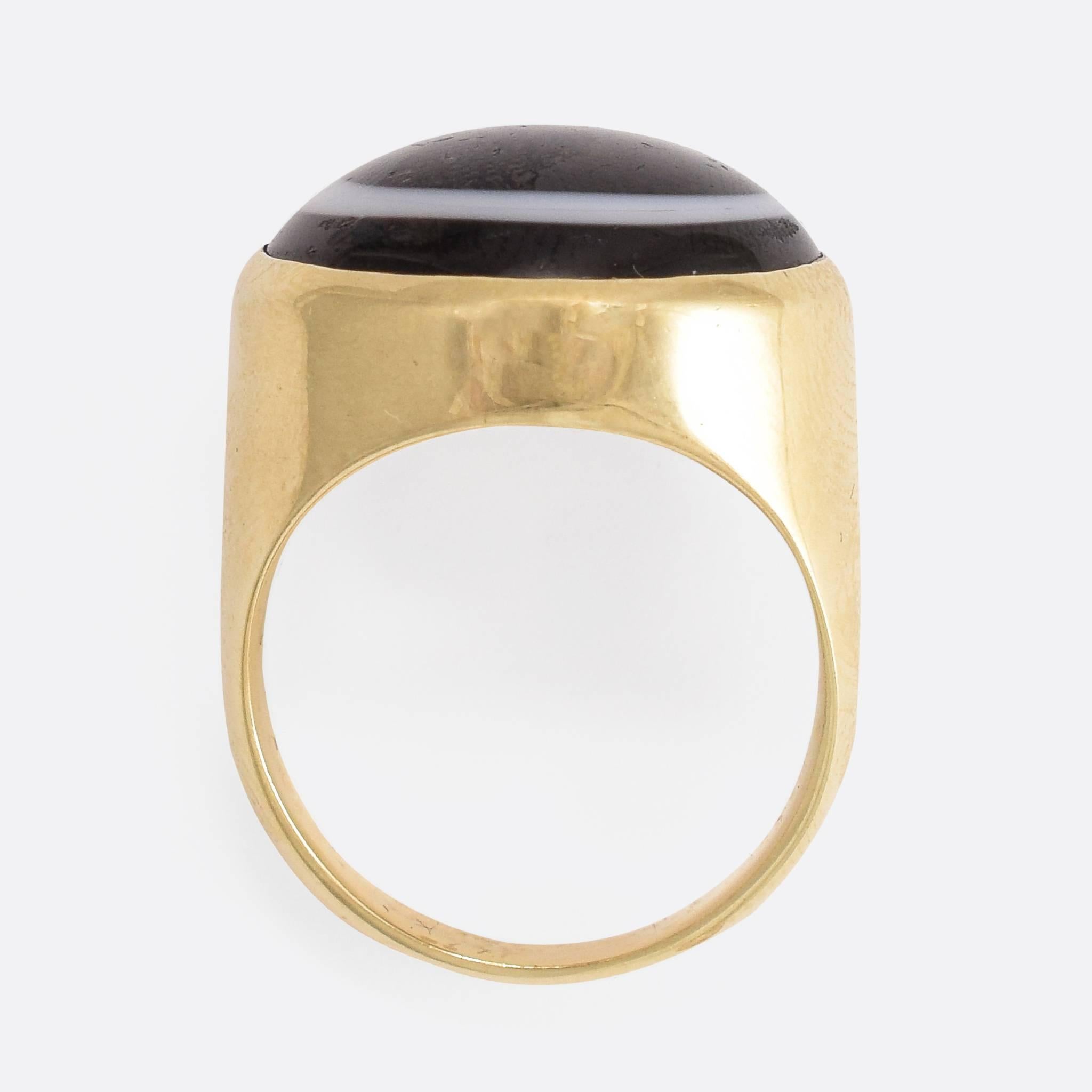 1970s Banded Agate Cabochon Ring 1