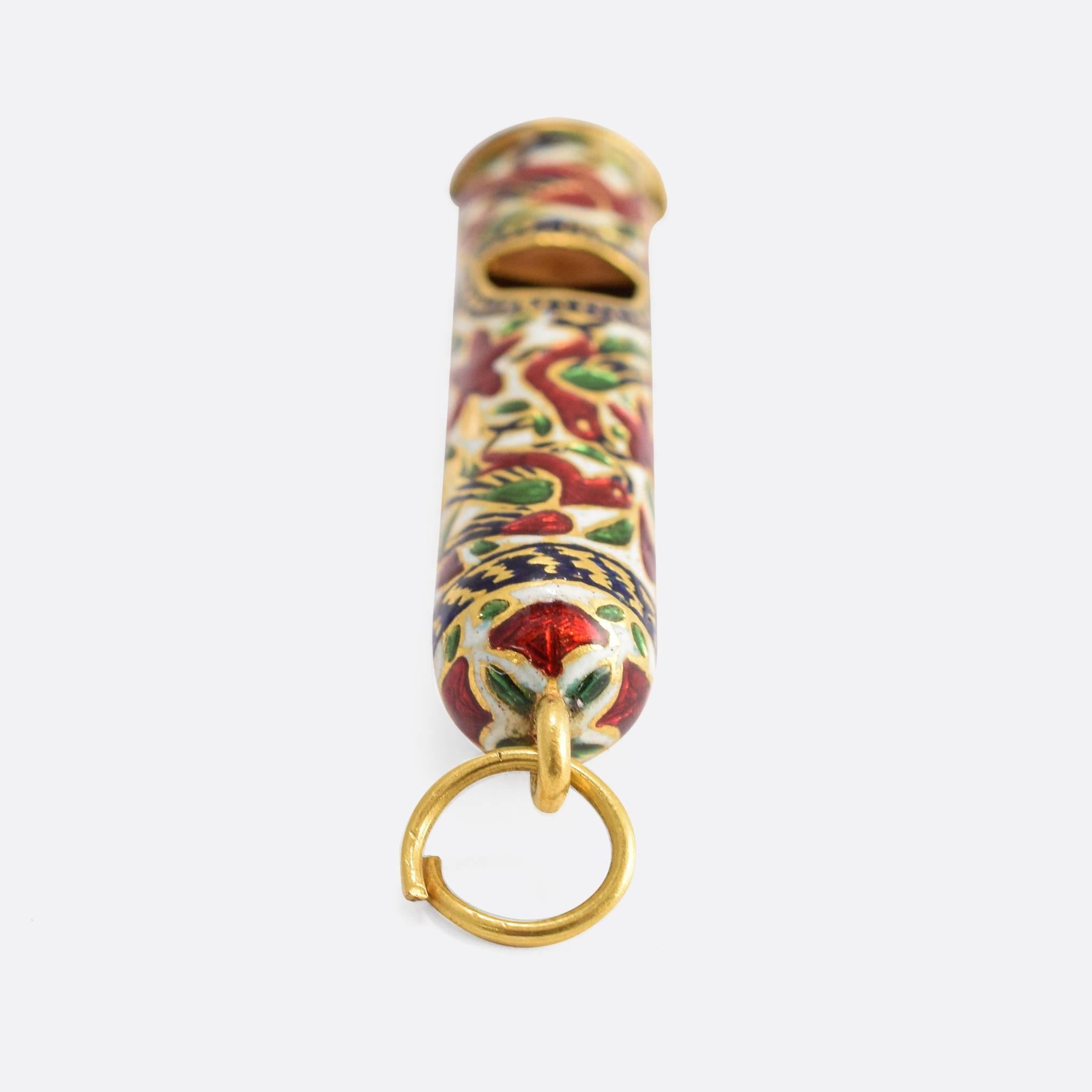 Antique Mughal Indian Enamelled Gold Whistle In Excellent Condition In Sale, Cheshire