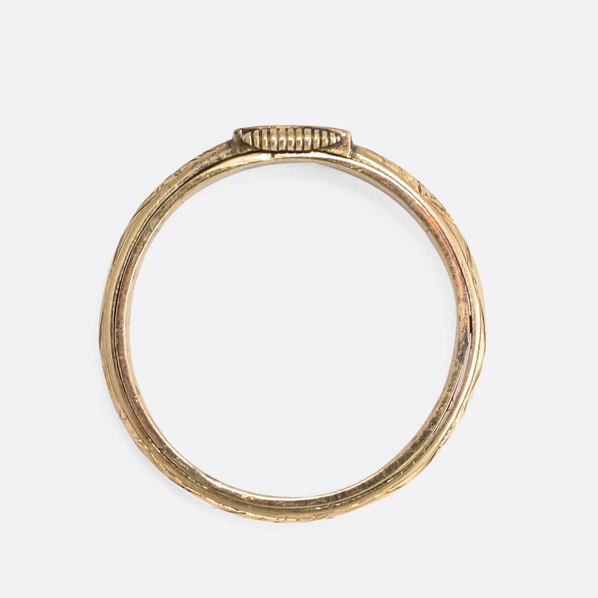 Women's or Men's Victorian Gimbal Swivel Gold Mourning Ring