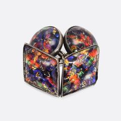 Art Deco Harlequin Glass Silver Cufflinks