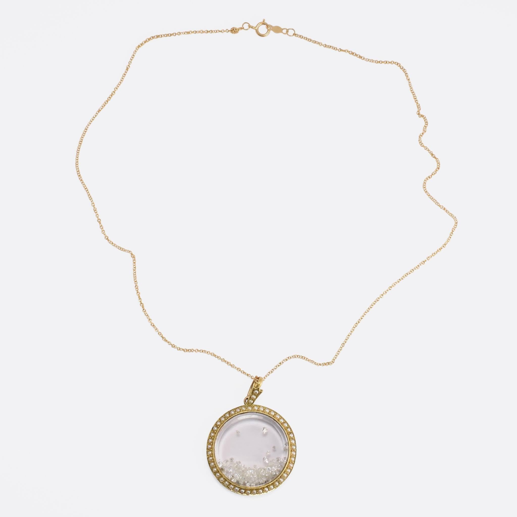 Women's Antique Victorian Pearl Diamond Gold Shaker Locket