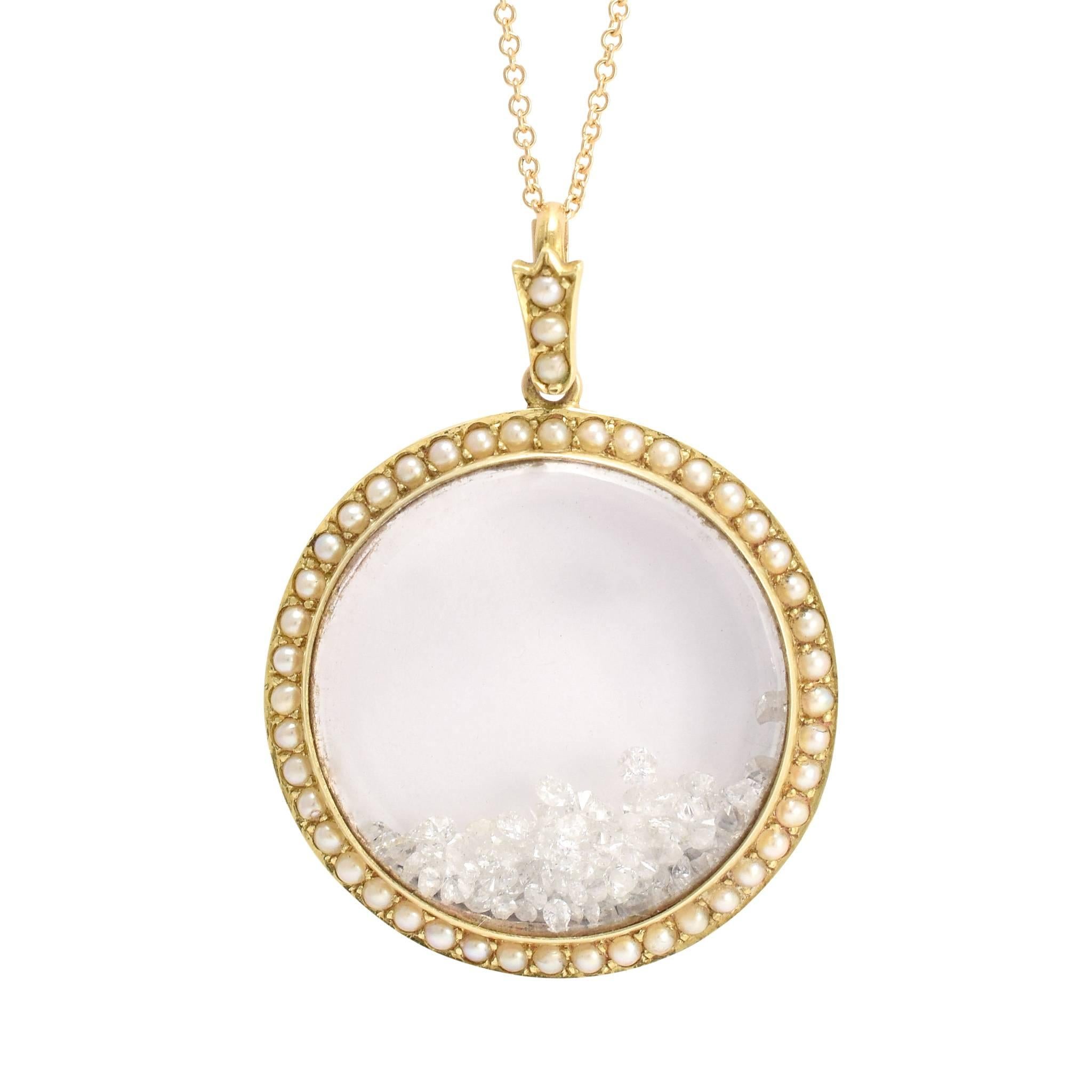 Antique Victorian Pearl Diamond Gold Shaker Locket