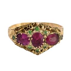 Antique Victorian Scrolled Red Green Paste Stone Ring