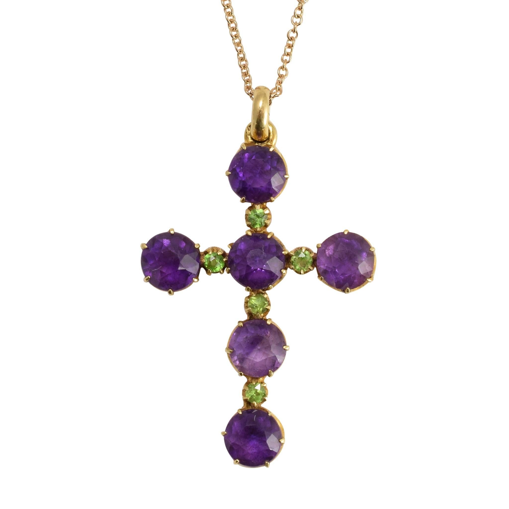 Victorian Amethyst Demantoid Garnet Cross Pendant
