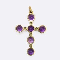Victorian Amethyst Demantoid Garnet Cross Pendant