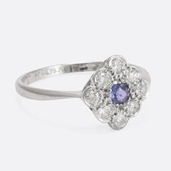 1920s Art Deco Sapphire Diamond gold Square Cluster Ring